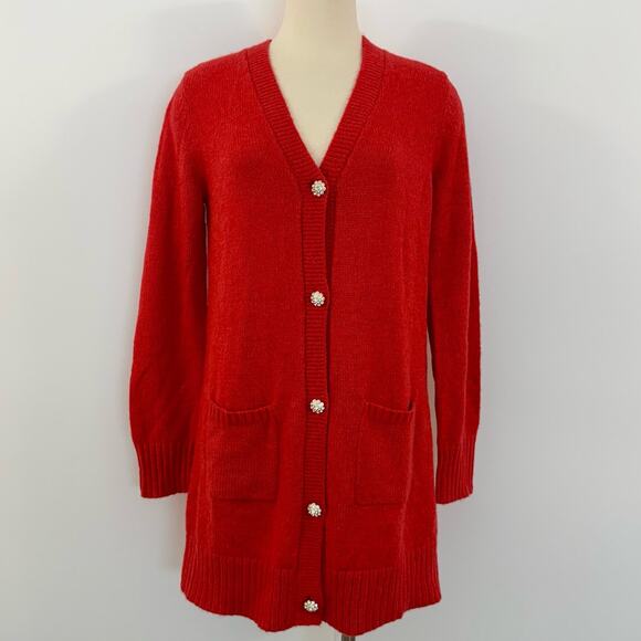 Lilly Pulitzer Leonette Sweater Cardigan Knit Amaryllis Red Wool Blend | M NWT - Picture 2 of 11